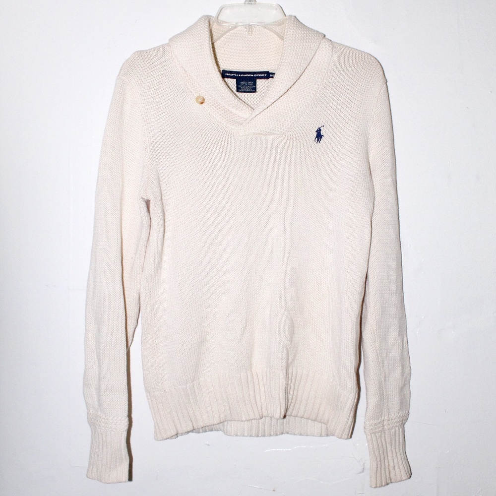 Ralph Lauren Sport Cream Shawl Neck Sweater